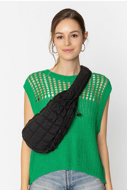 Quilted Puffer Sling Bag - Black