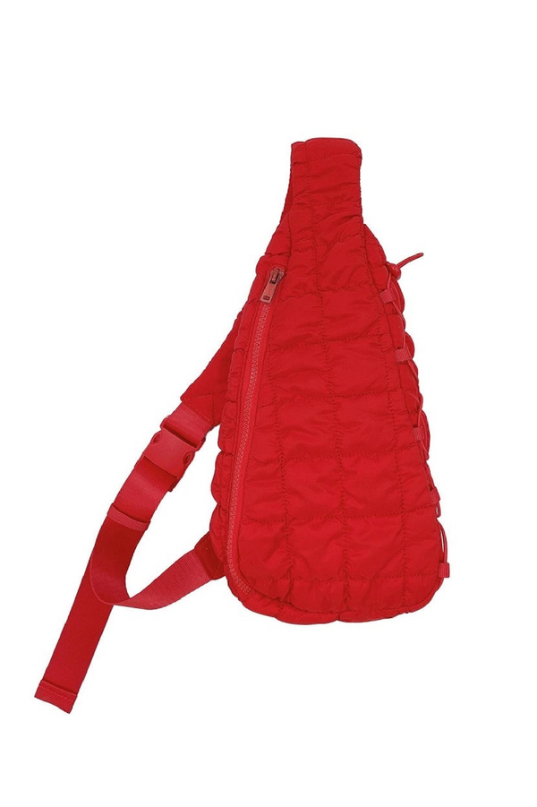 Quilted Puffer Sling Bag - Red