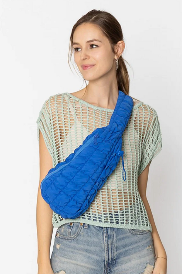 Quilted Puffer Sling Bag - Blue