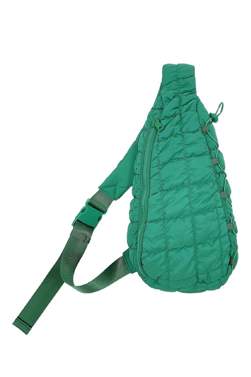 Quilted Puffer Sling Bag - Green