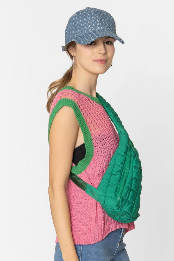 Quilted Puffer Sling Bag - Green