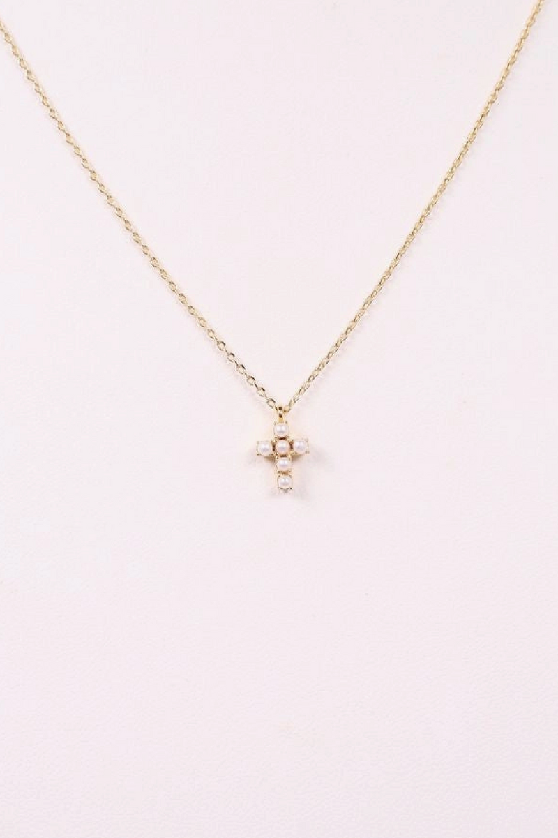 Caine Pearl Cross Necklace