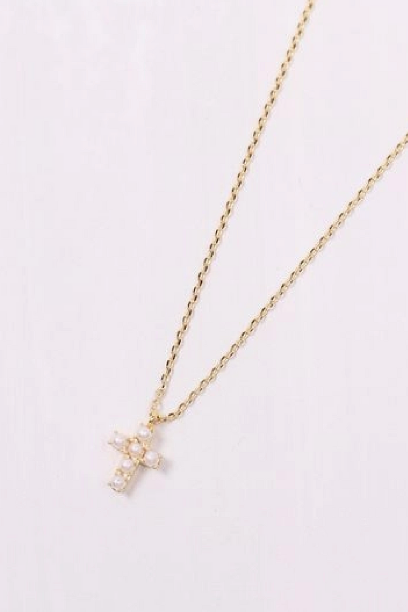 Caine Pearl Cross Necklace