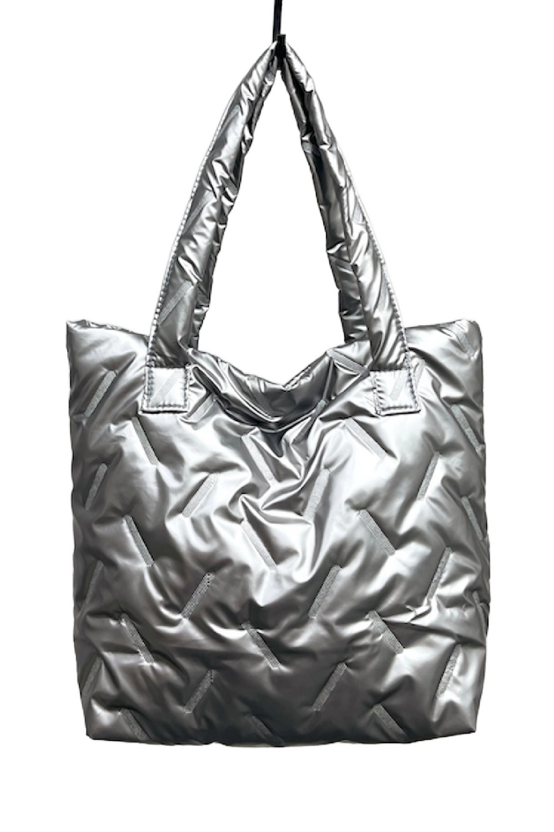ショルダーバッグ・ポシェット Casually boxy shopper bag 53 llic nylon titanium silver Silver Quilted Puffy Tote Bag – Back Alley Boutique