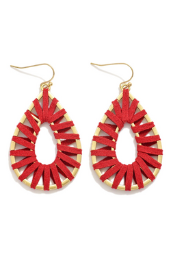 Leather Wrapped Earrings - Red