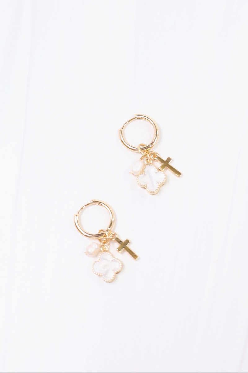 Cross + Clover Charm Earrings