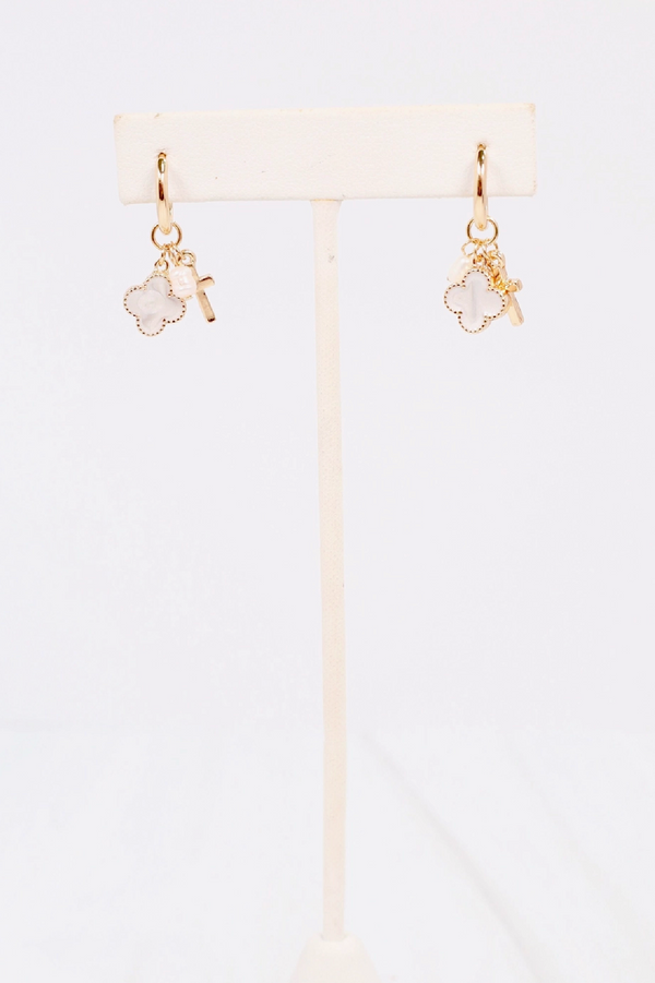 Cross + Clover Charm Earrings