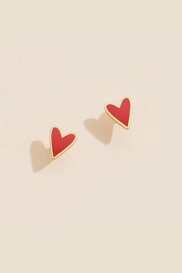 Enamel Heart Studs - Red