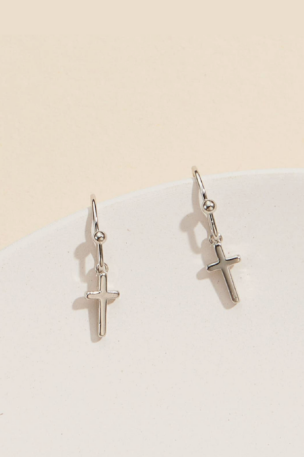 Cross Dangling Earrings - Silver