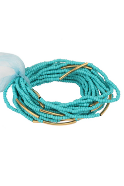 Bar & Beaded Bracelet Set - Turquoise