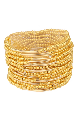 Bar Beaded Bracelet Set - Gold