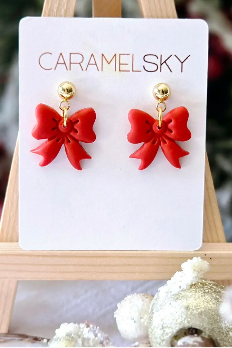 Bow Earrings - Red