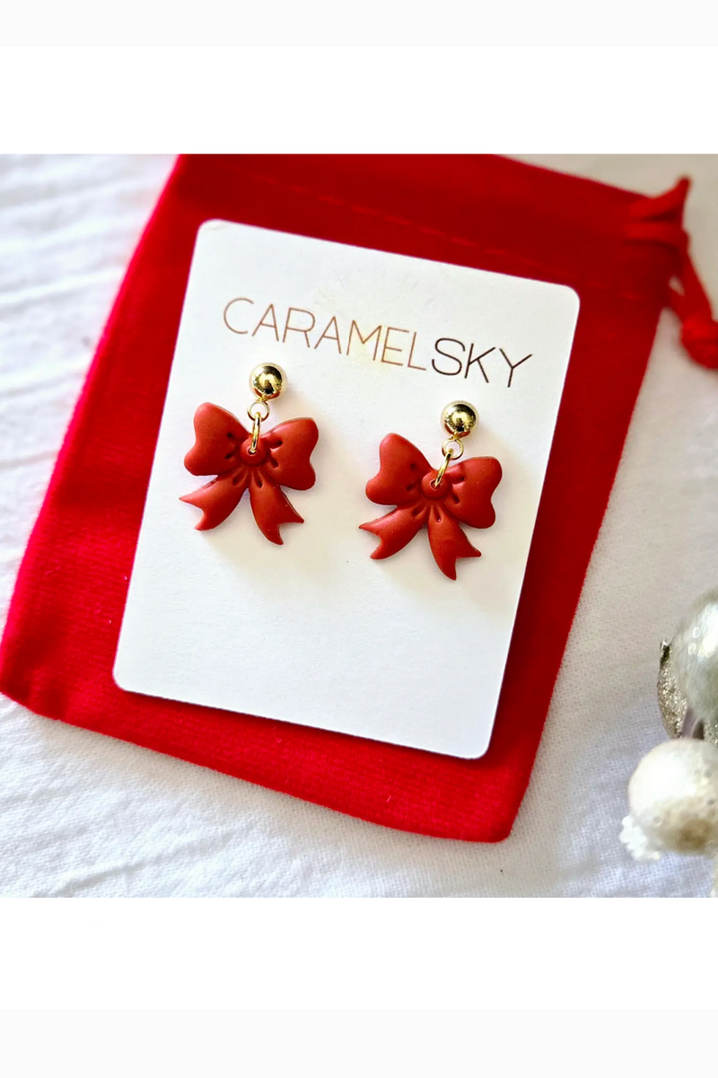 Bow Earrings - Red