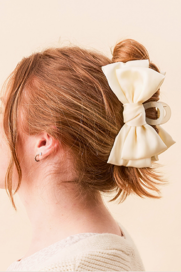 Satin Bow Claw Clip - Cream