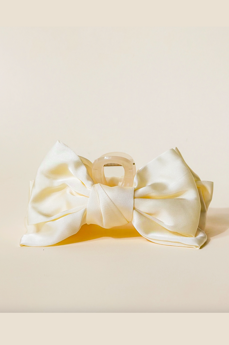 Satin Bow Claw Clip - Cream