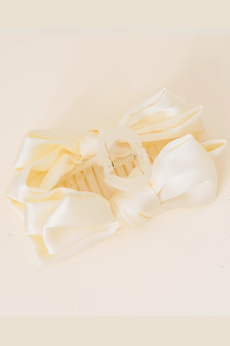 Satin Bow Claw Clip - Cream