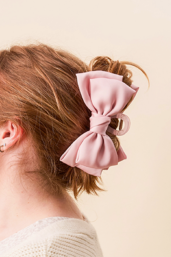 Satin Bow Claw Clip - Blush