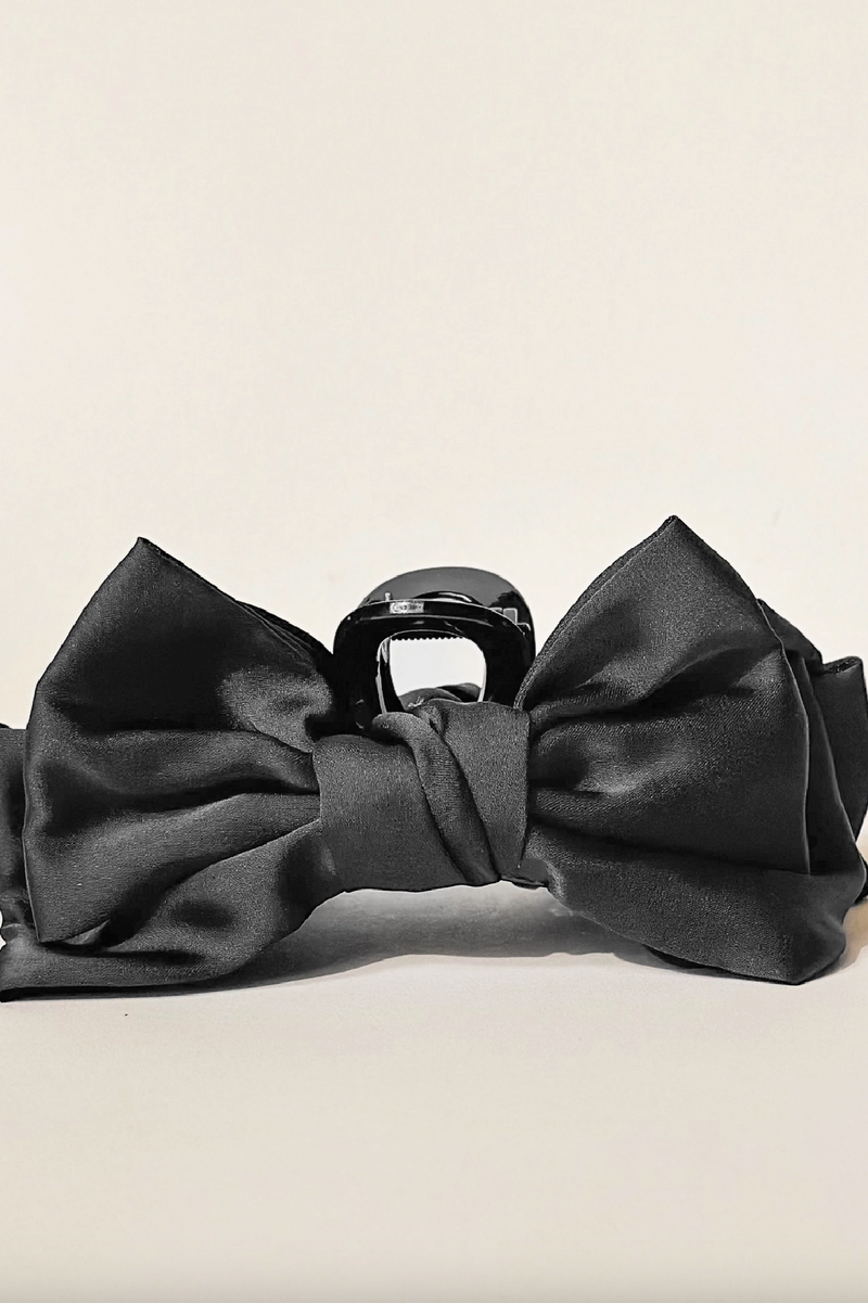 Satin Bow Claw Clip - Black