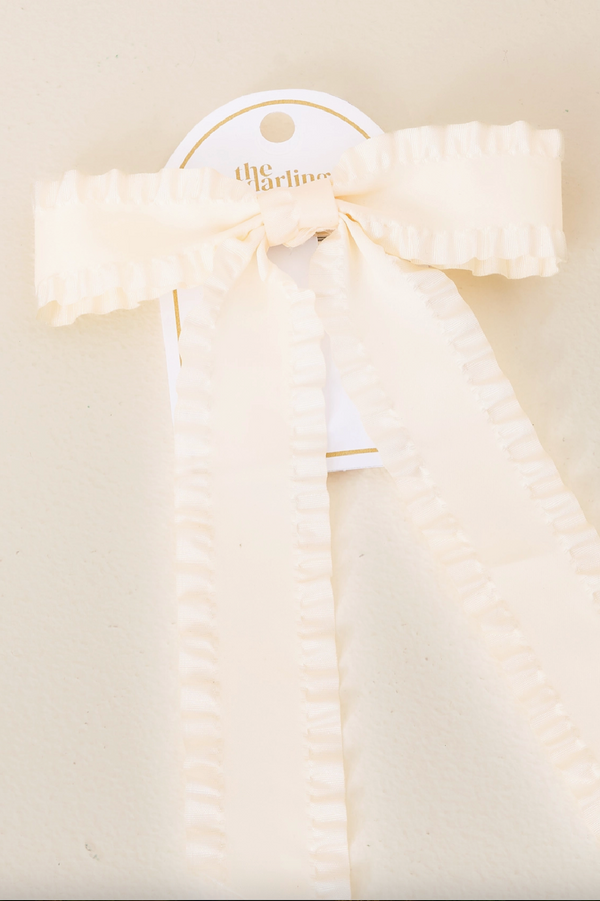 Ruffle Hair Bow- Cream