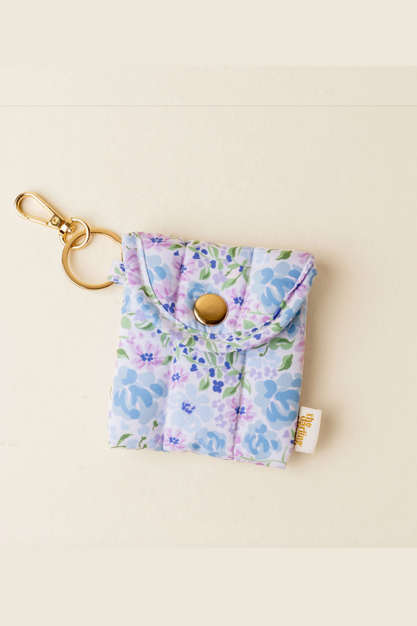 Puffy Earbud Case Keychain - Secret Garden Blue