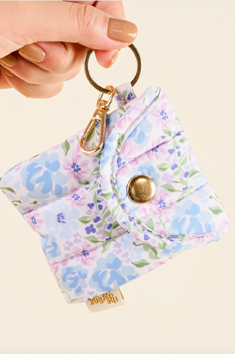 Puffy Earbud Case Keychain - Secret Garden Blue