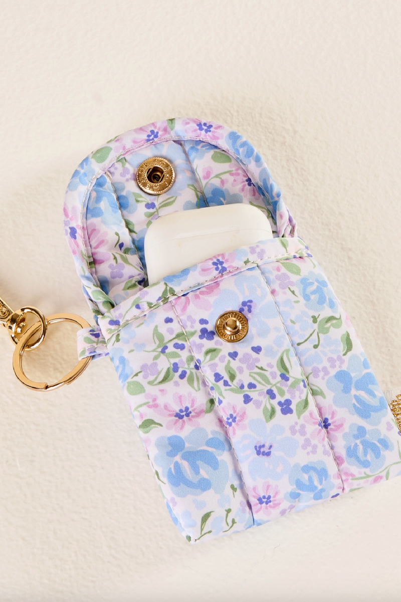 Puffy Earbud Case Keychain - Secret Garden Blue