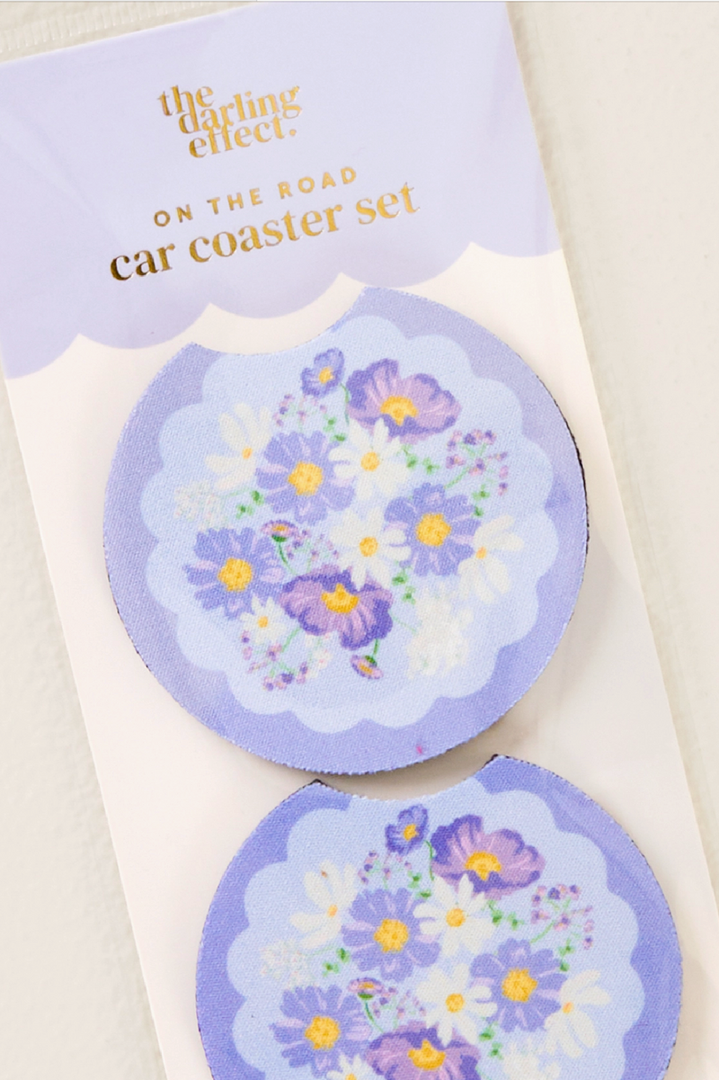 Car Coaster Set - Purple Bouquet Beauty