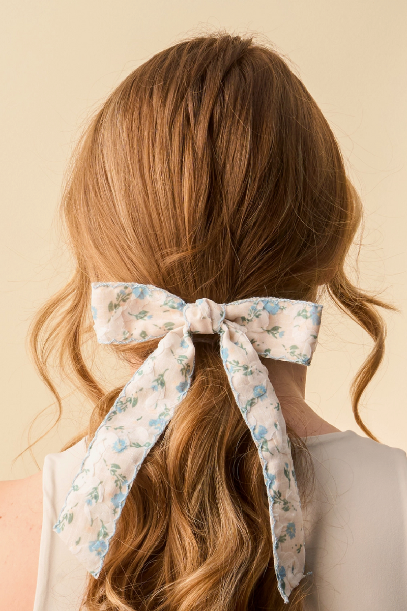 Floral Flair Hair Bow - Blue