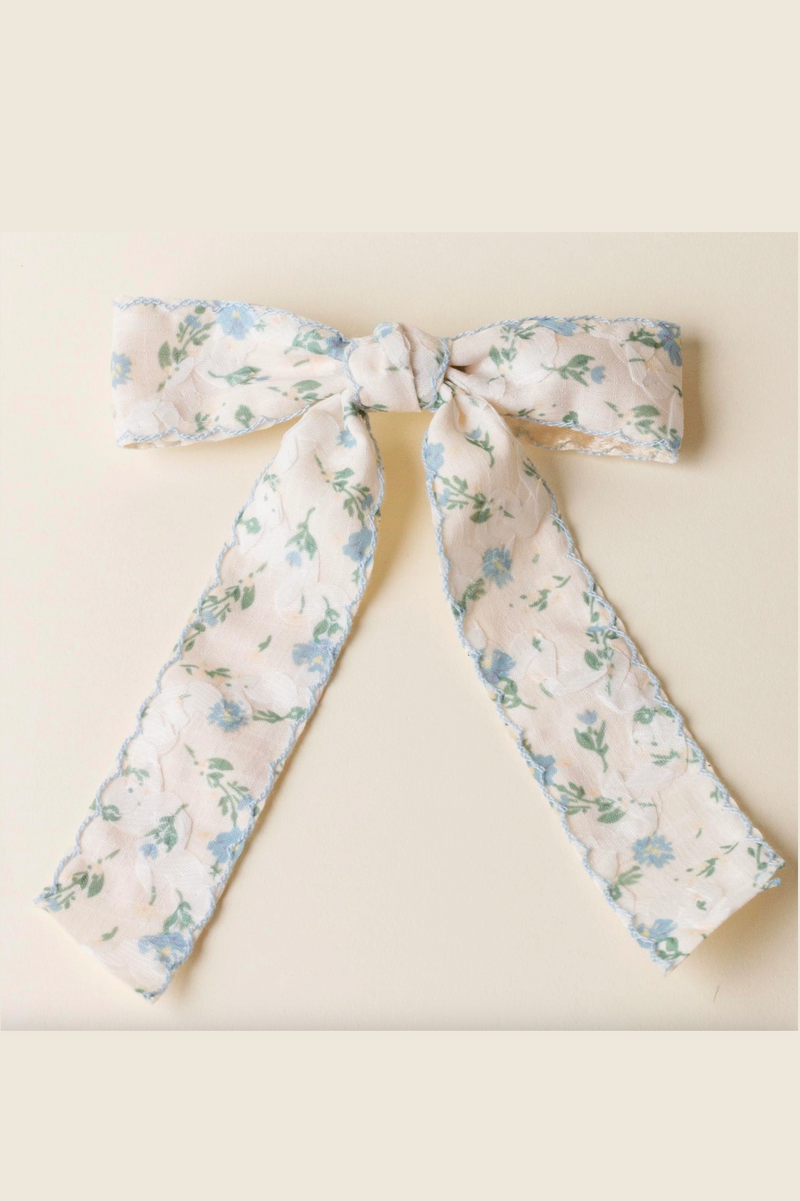 Floral Flair Hair Bow - Blue