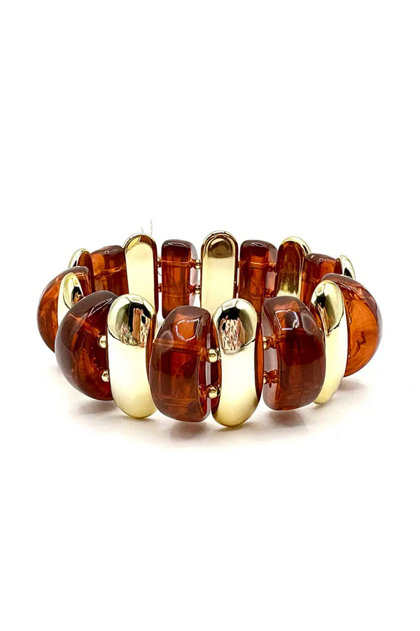 Brown Acrylic & Gold Stretch Bracelet