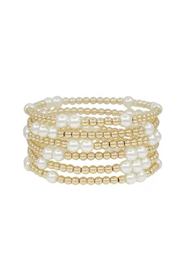 Gold Beaded & Pearl Water Resistant Bracelet Set