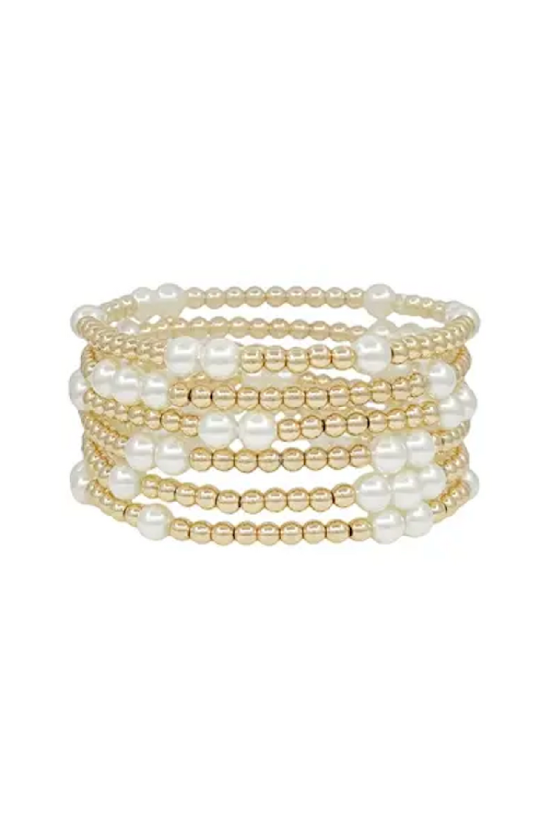 Gold Beaded & Pearl Water Resistant Bracelet Set