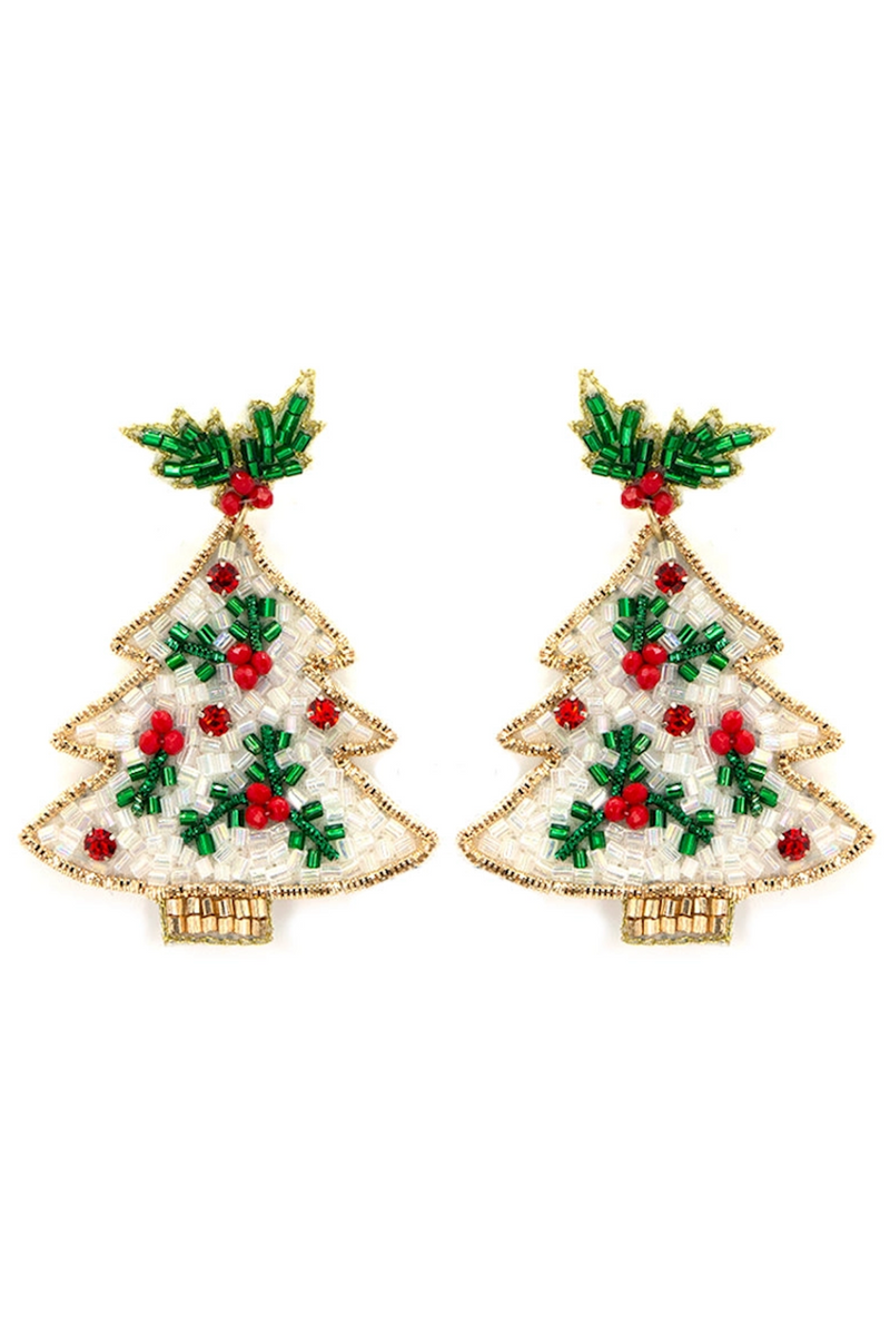 Seed Bead Christmas Tree Earrings