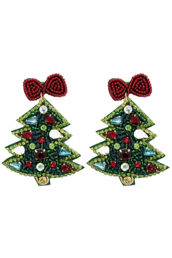 Christmas Tree Beaded Earrings
