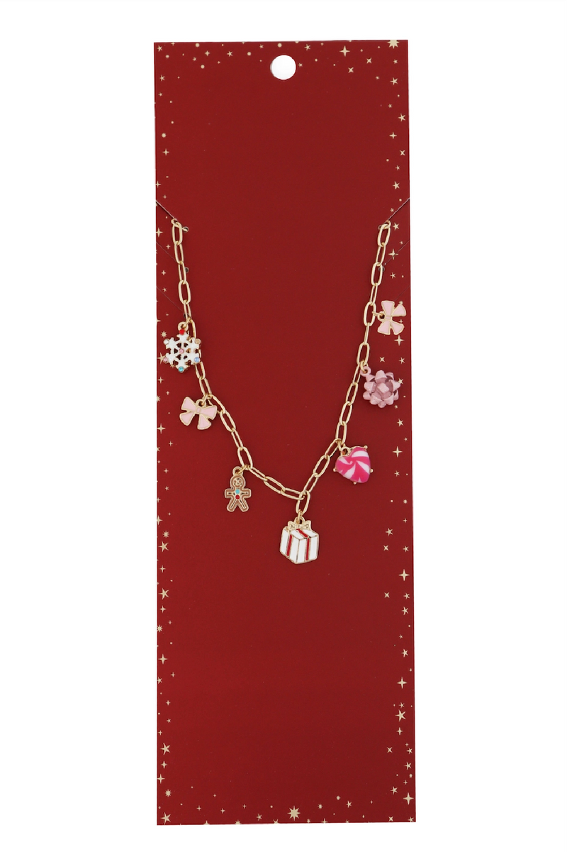 Pink Christmas Charm Necklace