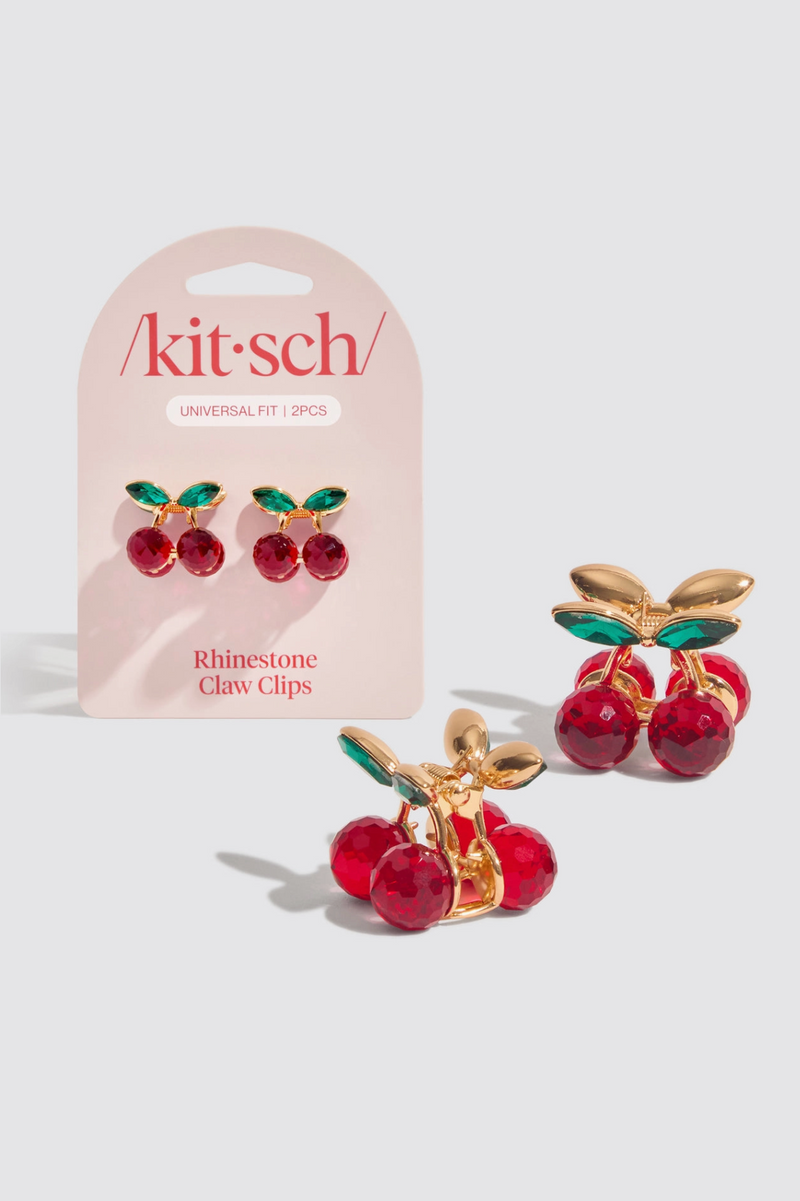 Mini Rhinestone Claw Clips 2pc Set - Cherry