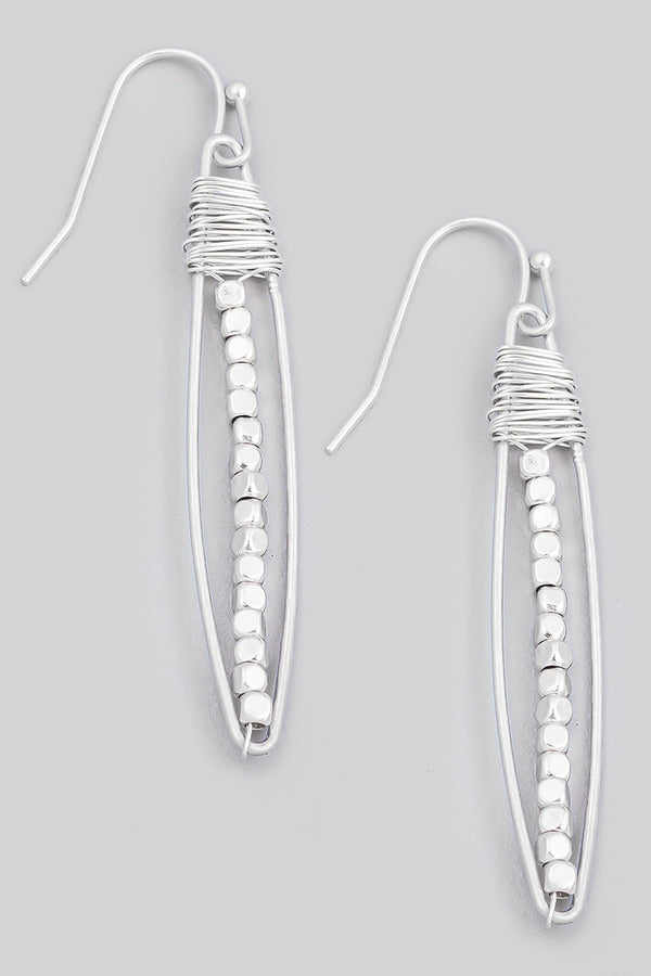 Thin Beaded Earrings - Silver