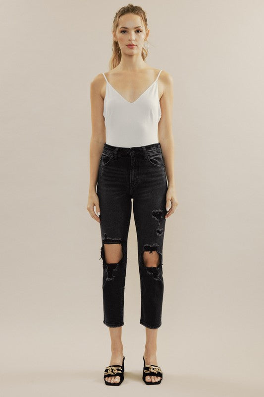 'Set the Trend' Straight Leg Jeans - Black Washed