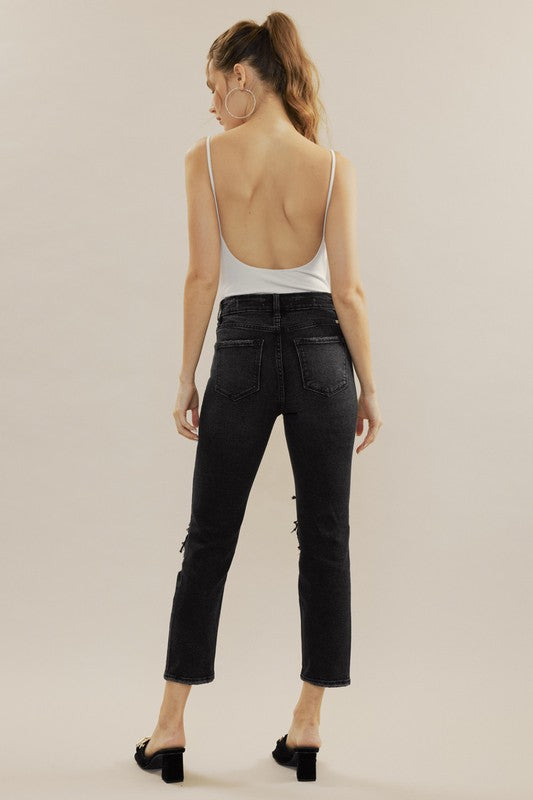 'Set the Trend' Straight Leg Jeans - Black Washed