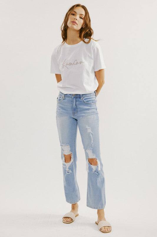 'Set the Trend' Straight Leg Jeans - Light Wash