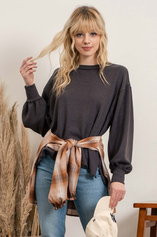 'Cozy Days Ahead' Top - Charcoal