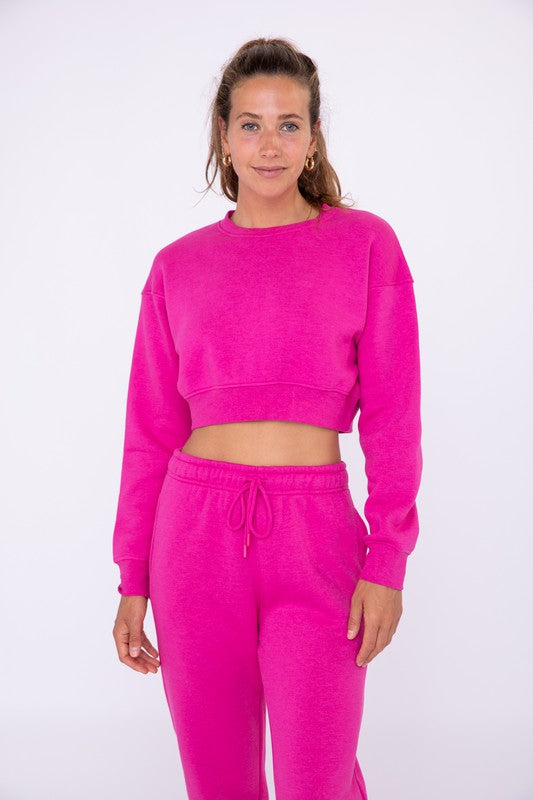 'Go With It' Cropped Sweatshirt - Berry