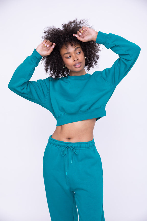 'Go With It' Cropped Sweatshirt - Teal