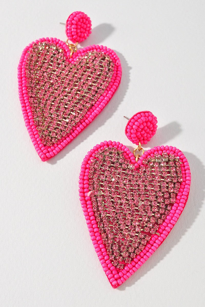 Red Heart Beaded Earrings