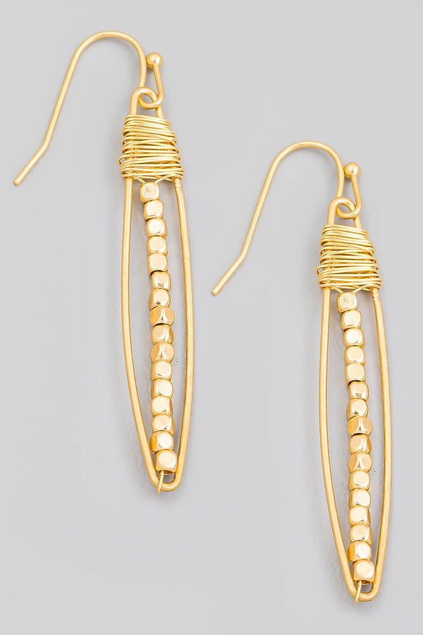 Thin Beaded Earrings - Gold