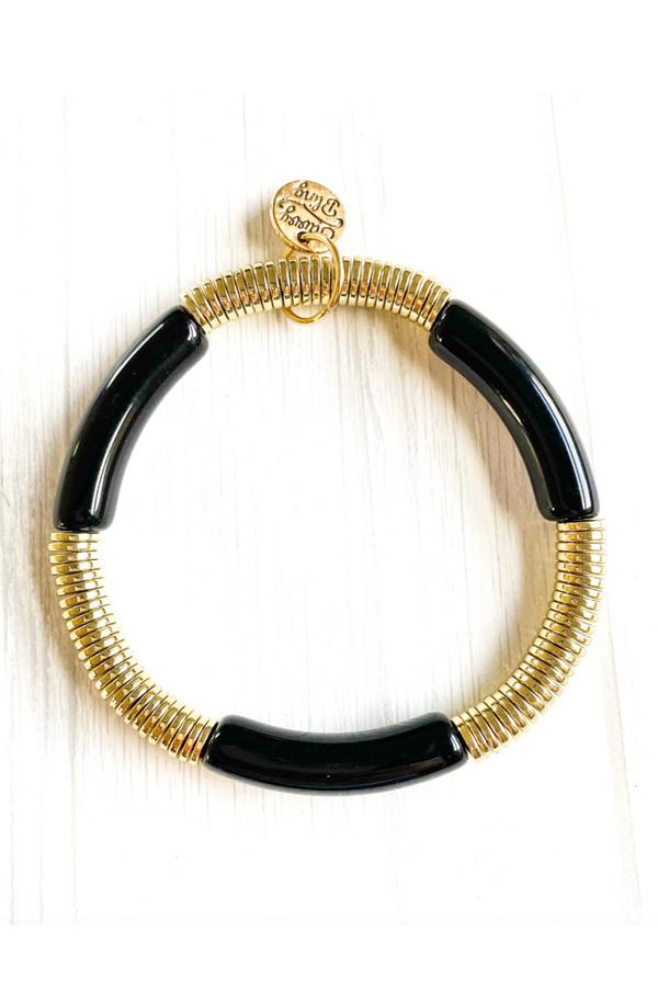 Black + Gold Disc Acrylic Tube Bamboo Bracelet