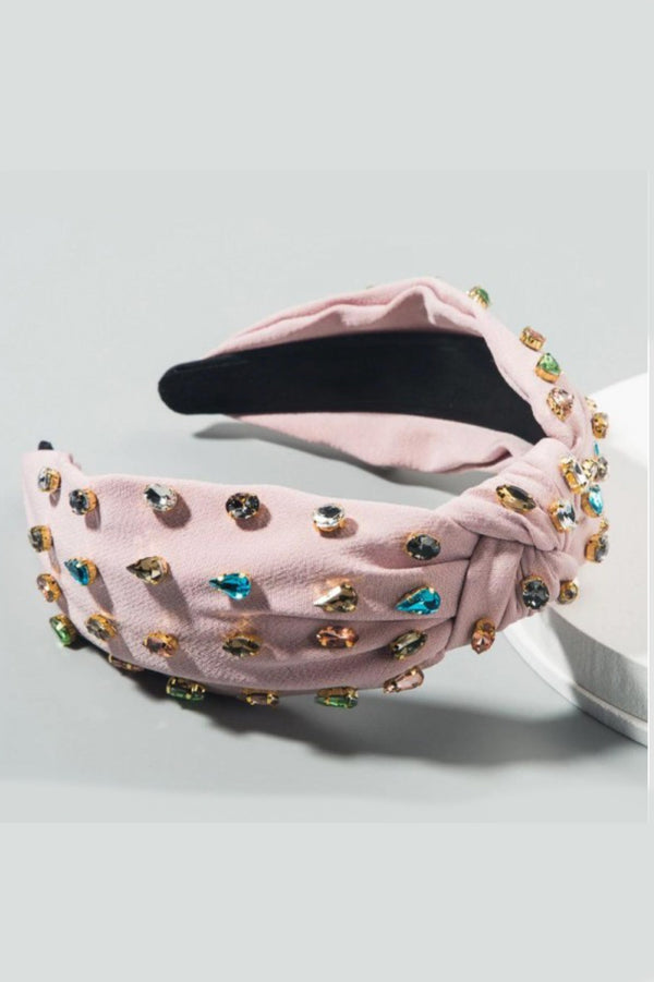 Rhinestone Studded Headband - Light Pink