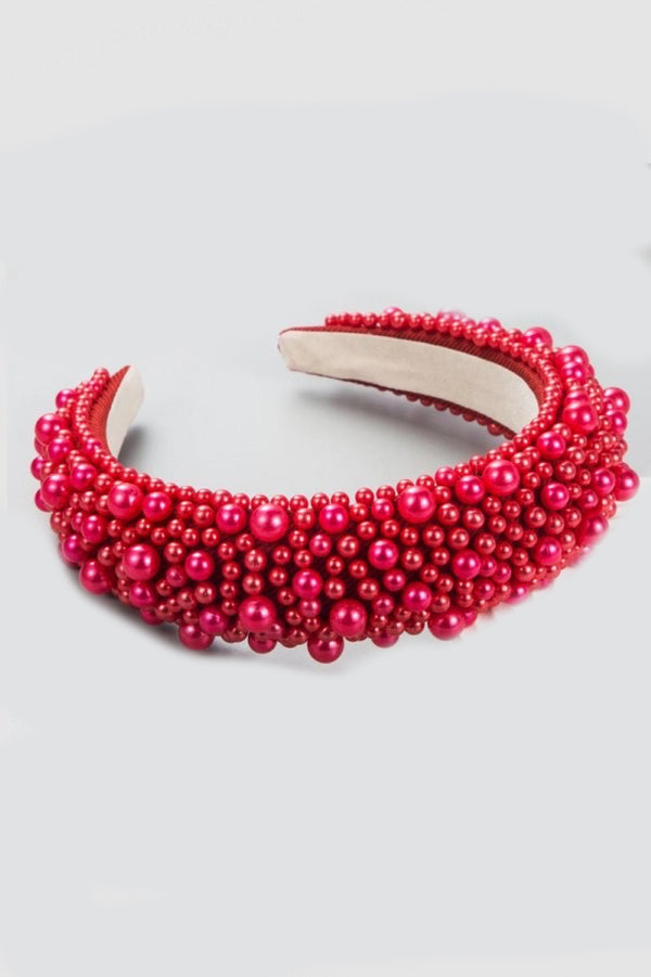 Pearl Studded Headband - Red