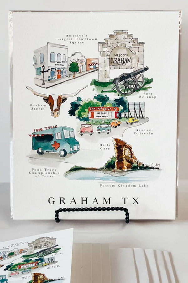 Graham, TX 8x10 Watercolor Print